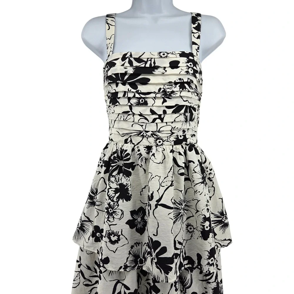 Abercrombie & Fitch‎ Emerson Maxi Dress SP White Black Floral Tiered Boho